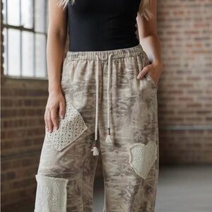 POL desert camo patchwork Patterned Drawstring Jogger Pants with Patch Details